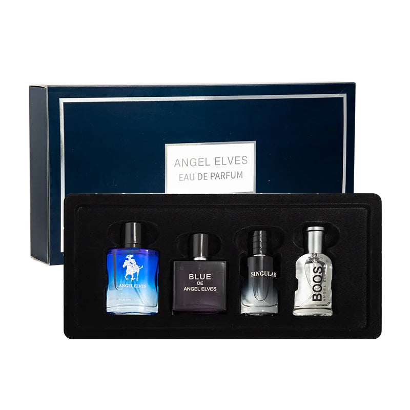 Veltora luxury men's cologne gift set with four 30ml bottles featuring vanilla and cologne scents, long-lasting pheromone perfume.