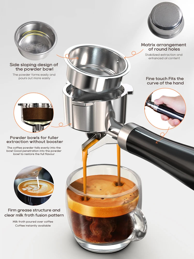 Veltora HiBREW 20Bar semi-automatic espresso coffee machine with temperature control and slim design for hot or cold drinks