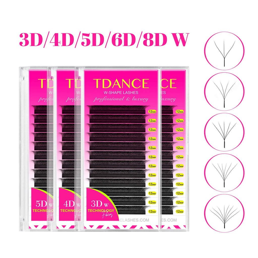 Veltora TDANCE 3D 4D 5D 6D Premade W style faux mink eyelash extensions with natural, soft, flowering volume design.