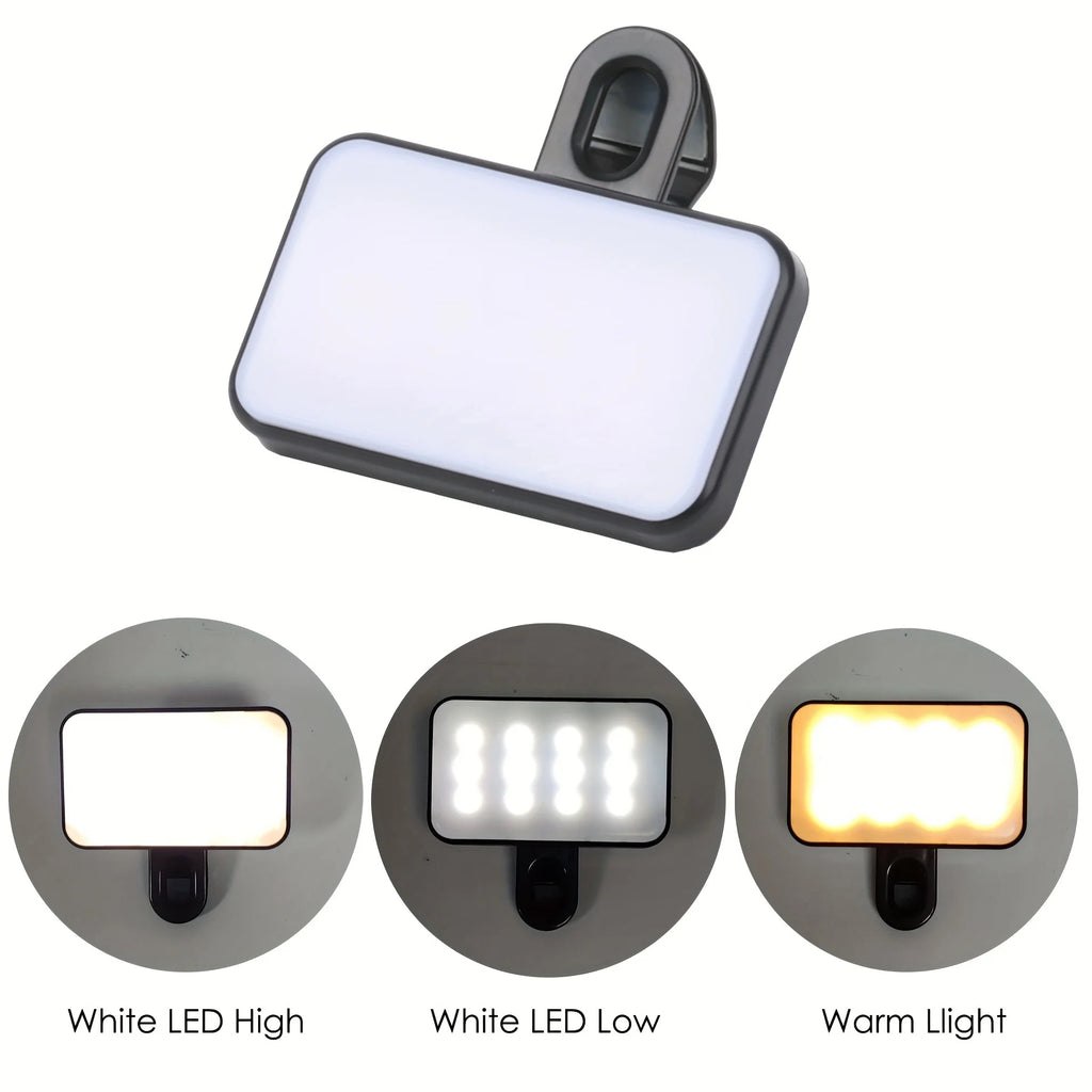Veltora portable mini selfie fill light with adjustable brightness, clip-on design for mobile phones and computers, rechargeable.
