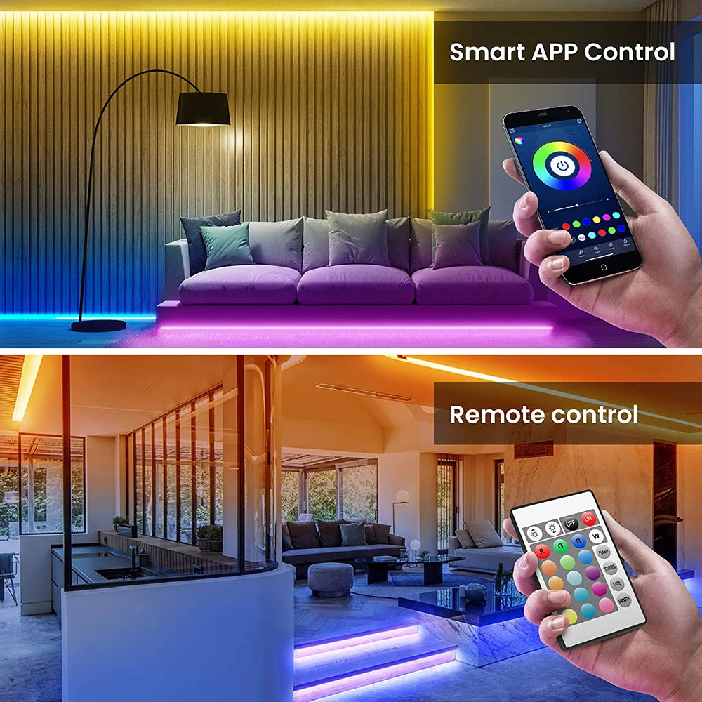 Veltora RGB LED strip light tape with USB power, 5050 SMD diodes, flexible self-adhesive design for TV and desktop lighting.