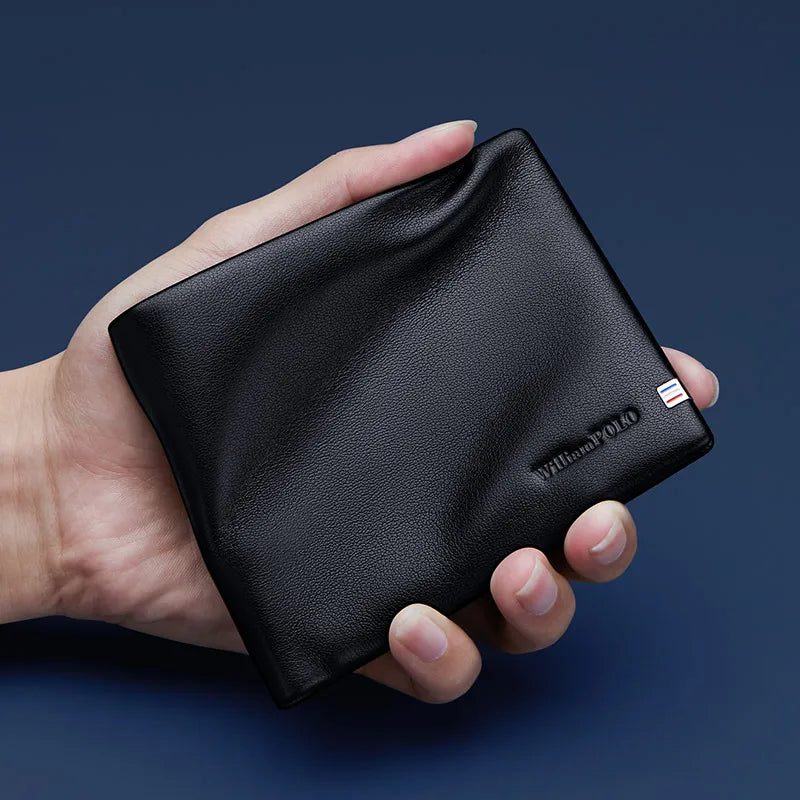 Veltora WilliamPolo real leather men's RFID wallet and card holder with slim Mont Blanc style design and cash safe compartments.