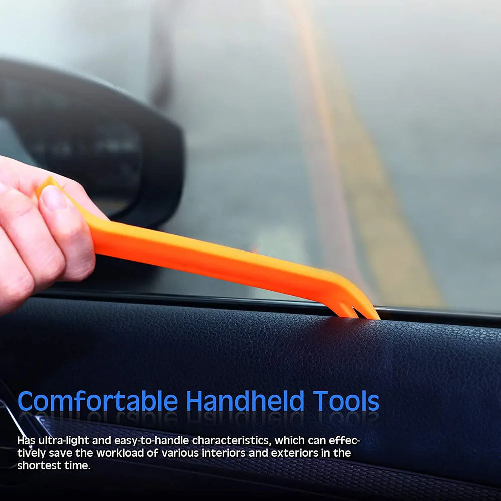 Veltora auto trim removal tool for car door panels and audio installation, featuring a pry bar and clip removal design.