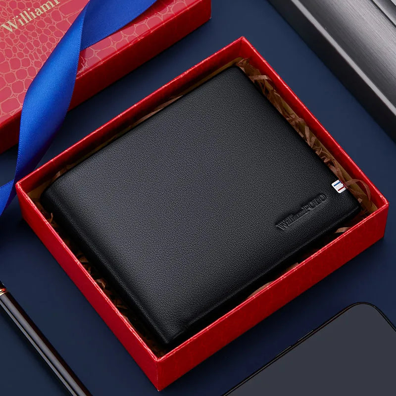 Veltora WilliamPolo real leather RFID male wallet with card holder, slim Mont Blanc style design, cash safe, luxury short wallet