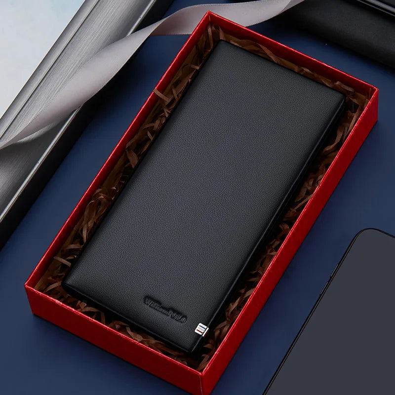 Veltora WilliamPolo real leather male RFID wallet with card holder and cash compartment, thin luxury Mont Blanc style wallet.