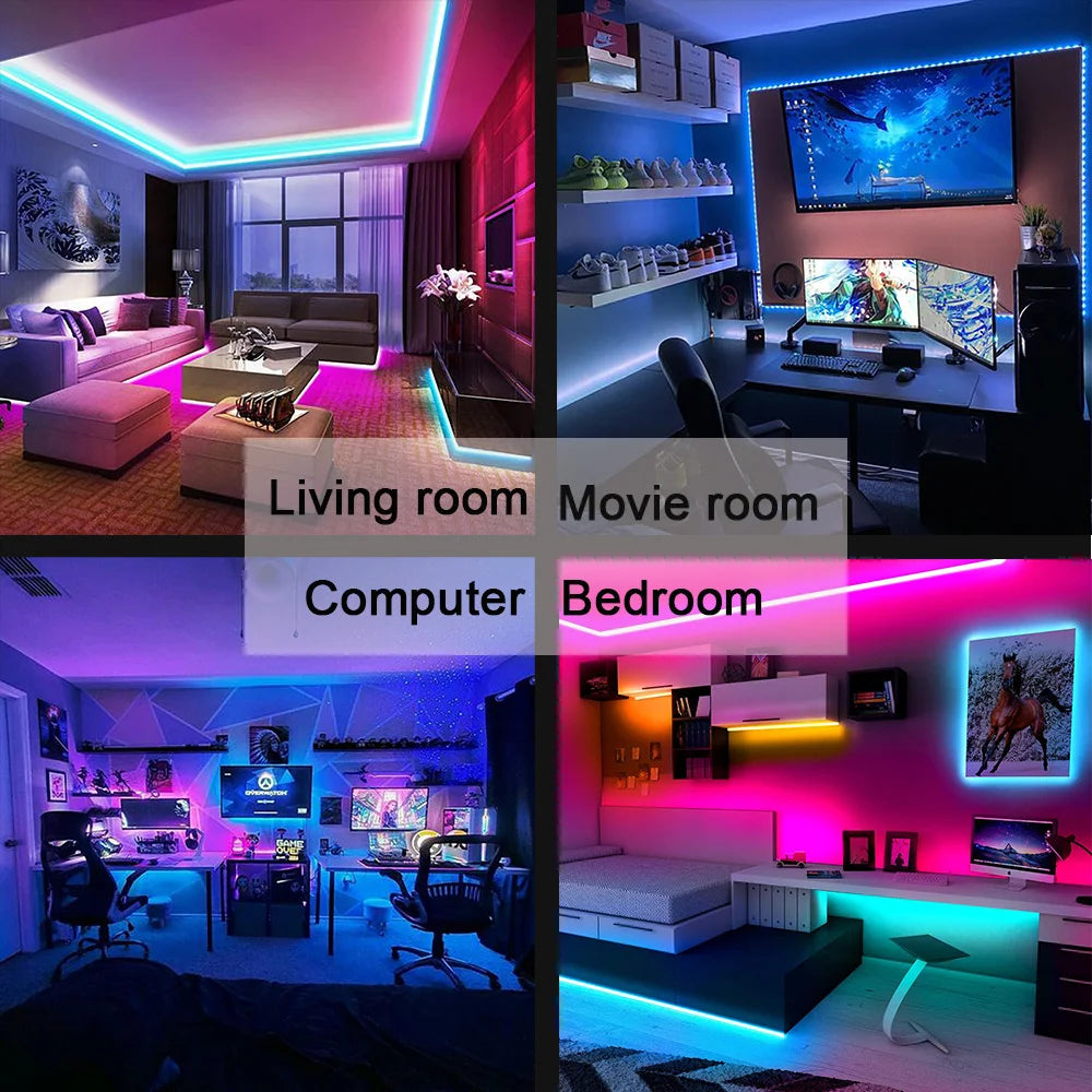 Veltora RGB LED strip light with flexible tape, 5050 SMD diodes, USB power, self-adhesive, ideal for TV and desktop lighting.