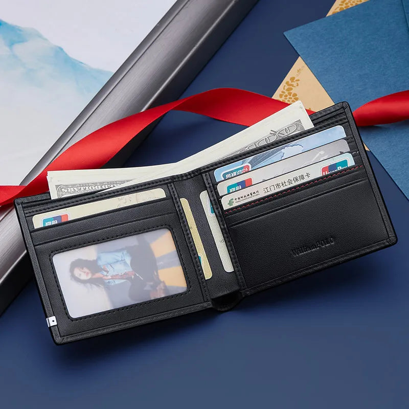Veltora WilliamPolo real leather men's RFID card holder wallet with cash pocket, slim Mont Blanc style design.