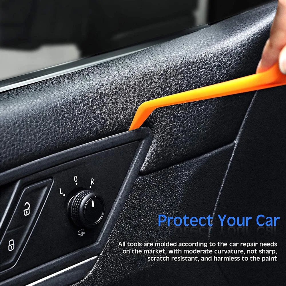 Veltora auto trim removal tool for car door panels and radio audio installation, featuring pry tools and clips removal crowbar.