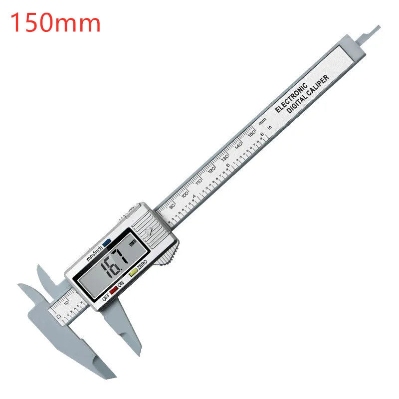 Veltora digital caliper with carbon fiber body, 150mm and 100mm measurement jaws, LCD display, precision measuring tool for accuracy