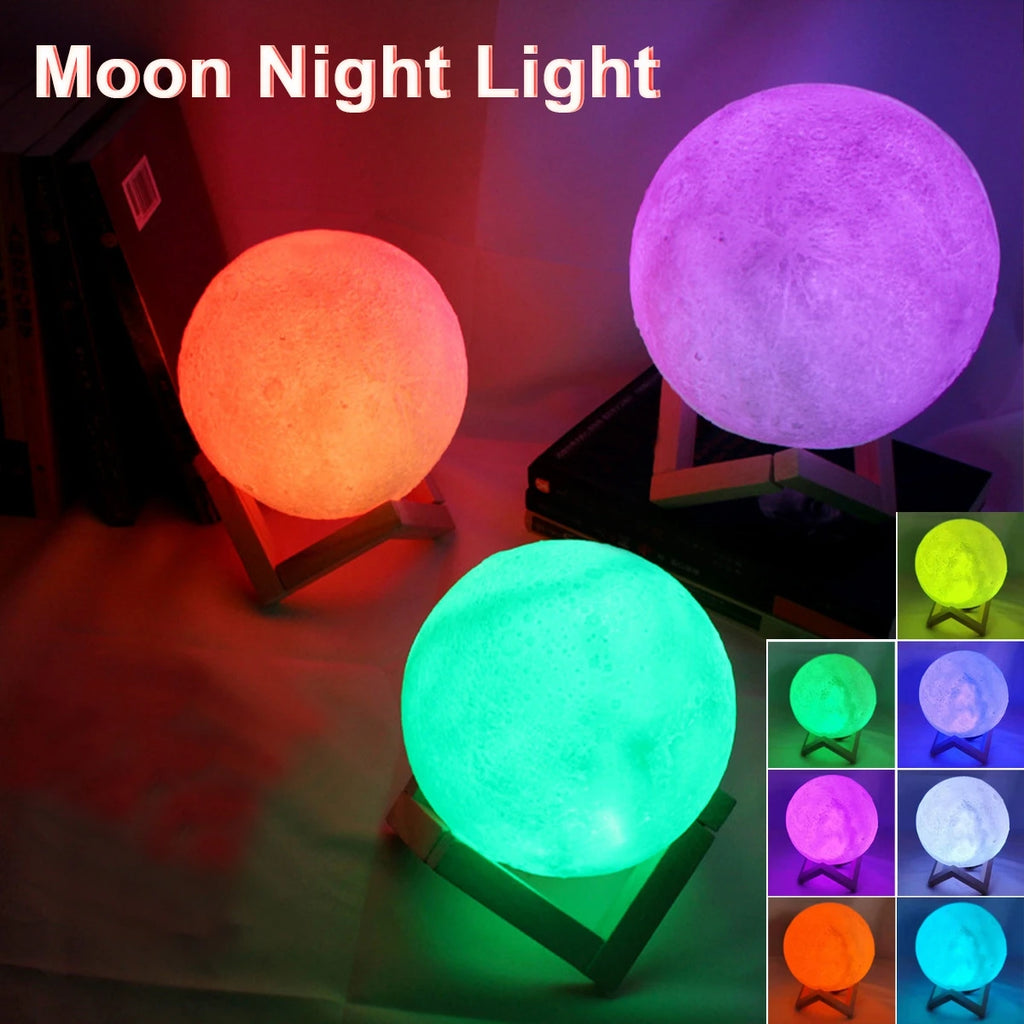 Veltora Moon Lamp LED night light with stand, starry moon design for bedroom decor and kids' gift, battery-powered night light.