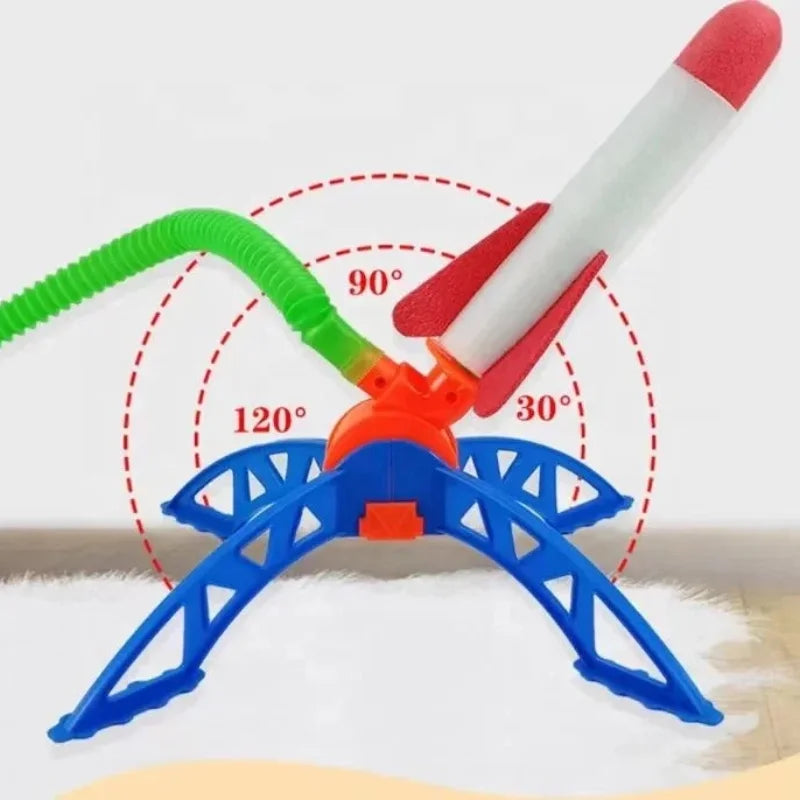 Veltora kids outdoor rocket foot pump with soaring rocket suit and air-powered launcher for children’s jumping game and outdoor fun.