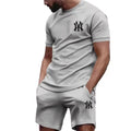 Veltora men's two-piece sportswear set with short sleeve T-shirt and pants, ideal for running and fitness in summer.