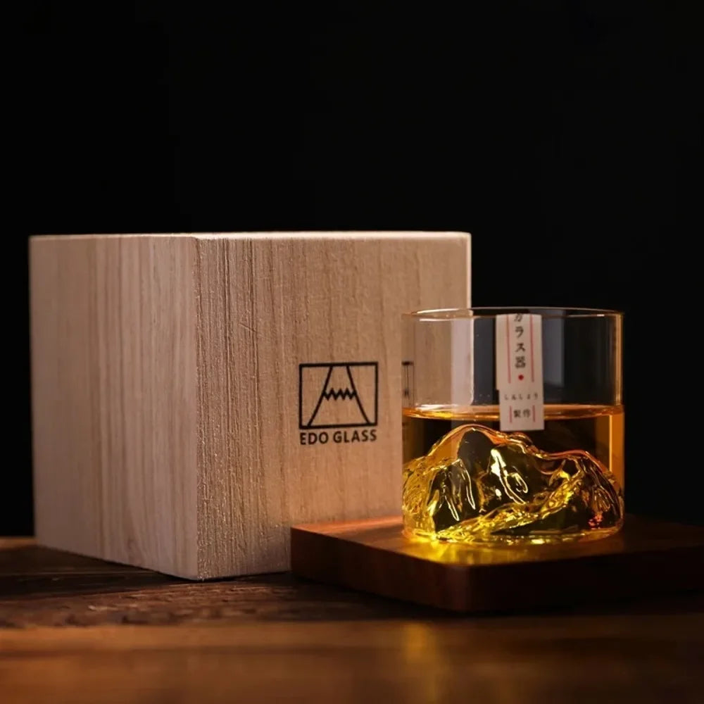 Veltora 5 oz 3D Guanshan whiskey glass set with transparent crystal cups for whiskey, cognac, cocktails, and ice wine.