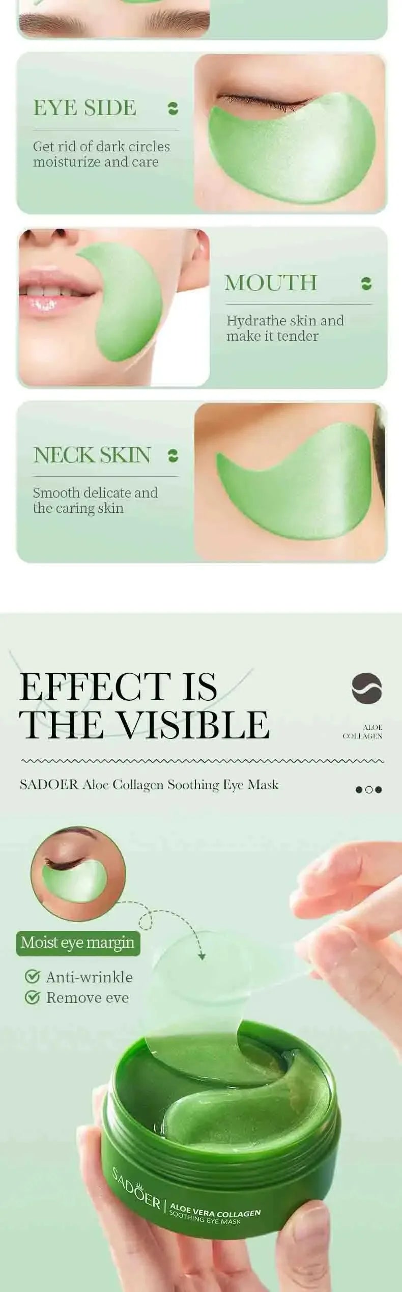 Veltora aloe vera collagen eye mask set with 60 patches for dark circles, puffiness, and wrinkles around the eyes