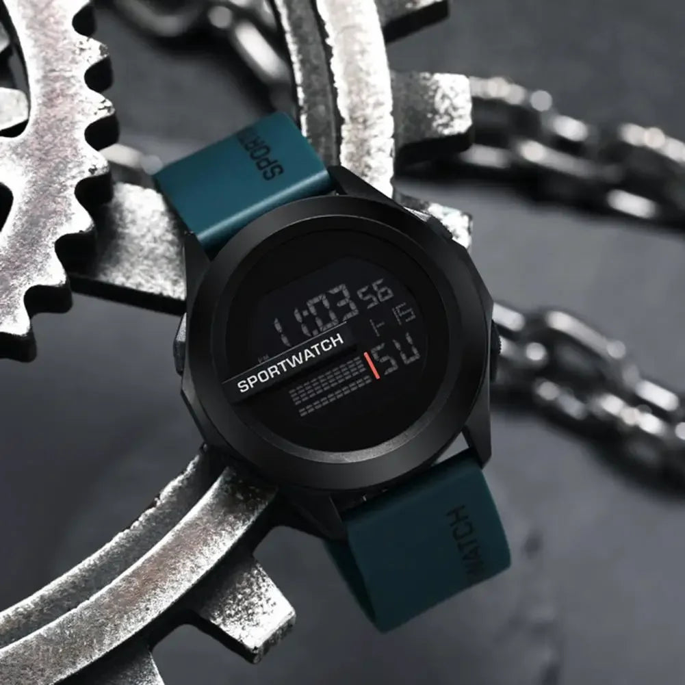 Veltora men's digital sports watch with LED display, waterproof design, multifunctional alarm, fitness features, and electronic clock.