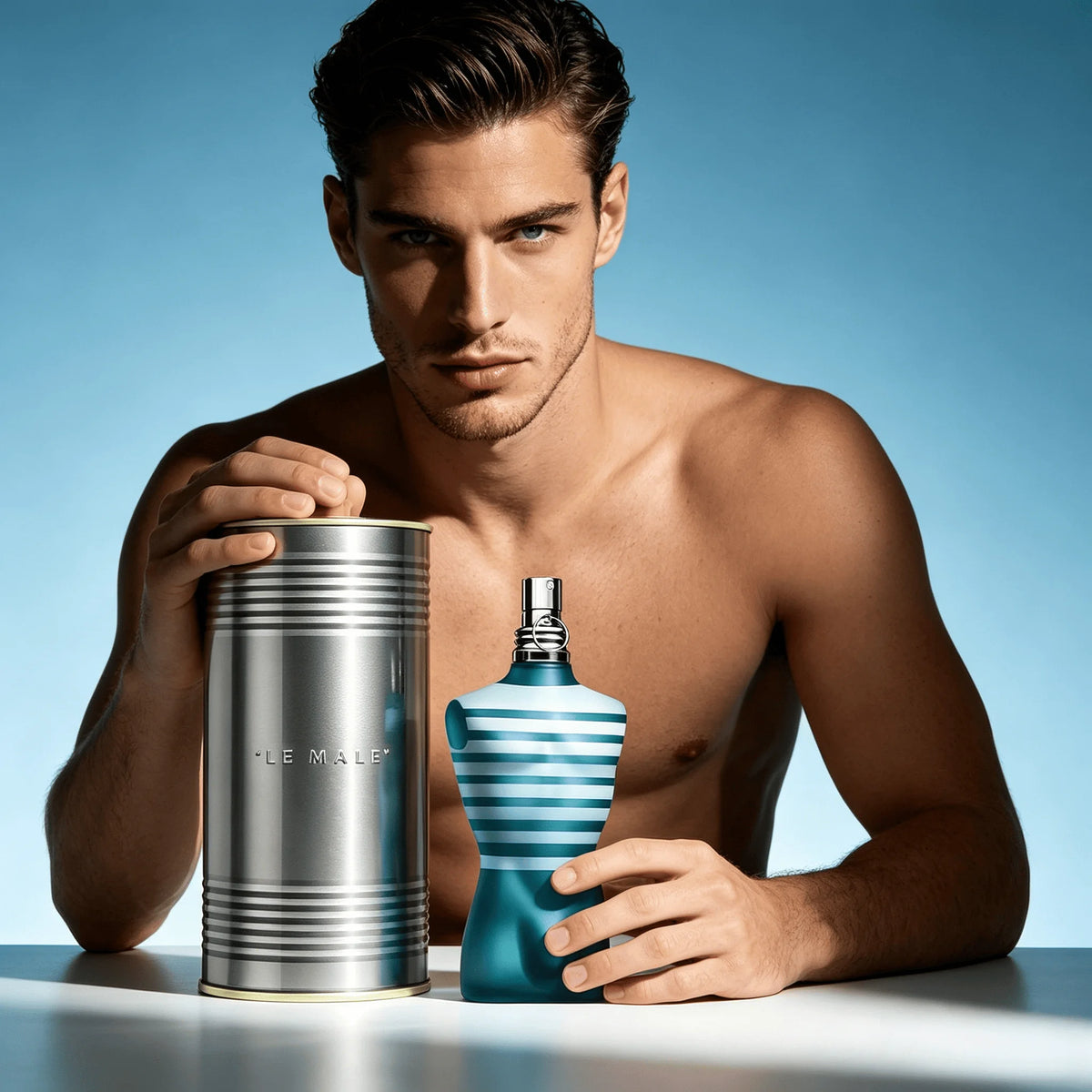 Veltora Jean Paul Gaultier Le Beau Le Parfum Intense for Men bottle with coconut wood, tonka bean, and sandalwood scent, long-lasting perfume