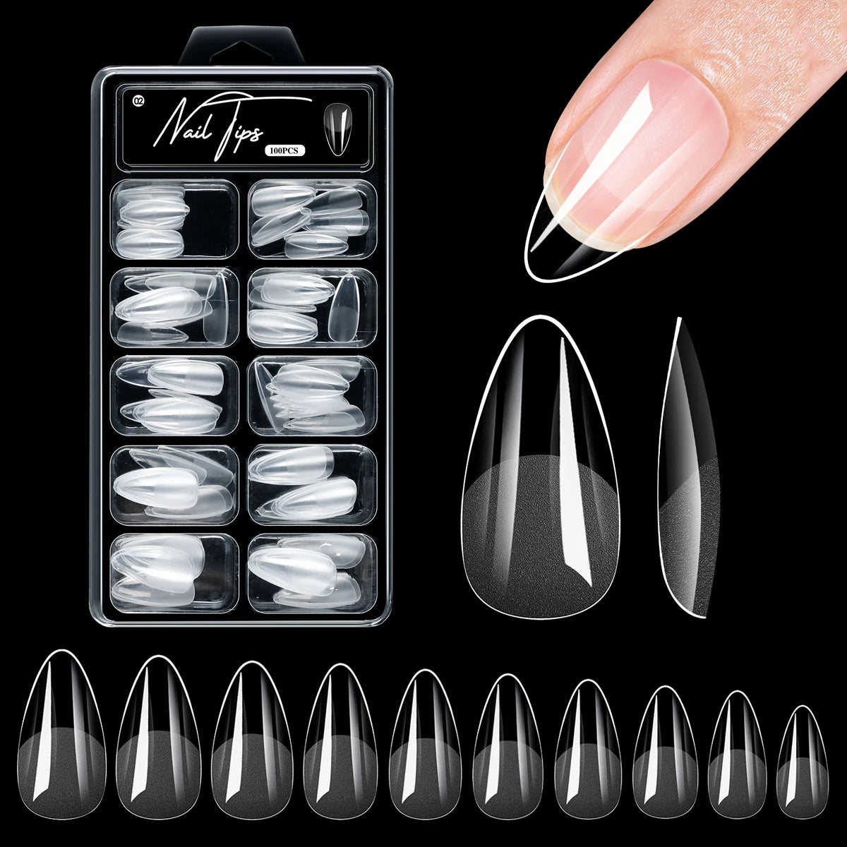 Veltora short almond gel nail tips set with 100/320/600 pieces, full cover false nails for acrylic, salon or home use