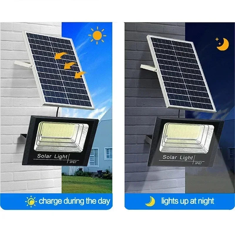 Veltora JVEE 30W solar floodlight with remote, waterproof IP67, adjustable angle outdoor spotlight with 1000mAh battery.