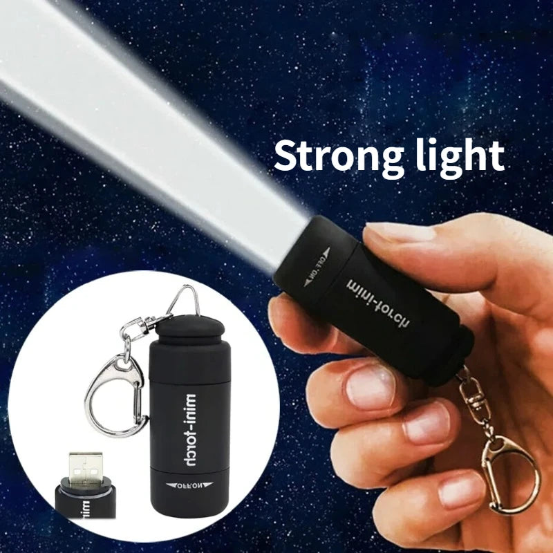 Veltora waterproof pocket keychain flashlight with USB recharge, bright LED light, ideal for outdoor hiking and camping.