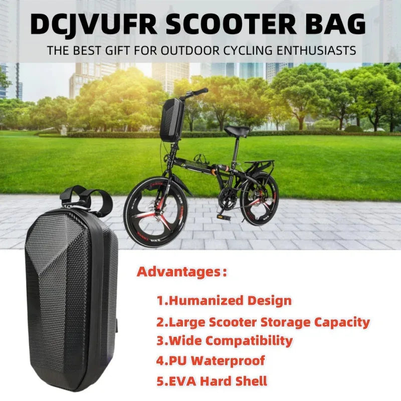 Veltora waterproof electric scooter handlebar bag with large capacity for bicycle storage, mounted on front handlebar.