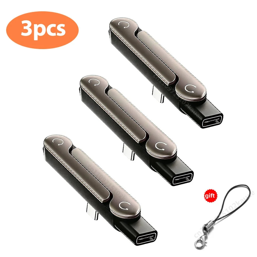 Veltora 1/2/3PCS Type C phone charging bracket adapter with foldable holder, 240W fast charging, USB-C female to Type-C male converter
