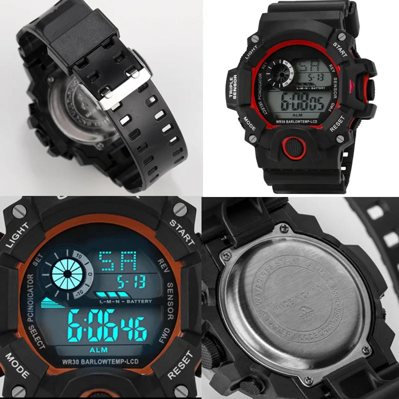 Veltora men's sports electronic wristwatch with large dial, waterproof design, luminous display, alarm, and multifunction features