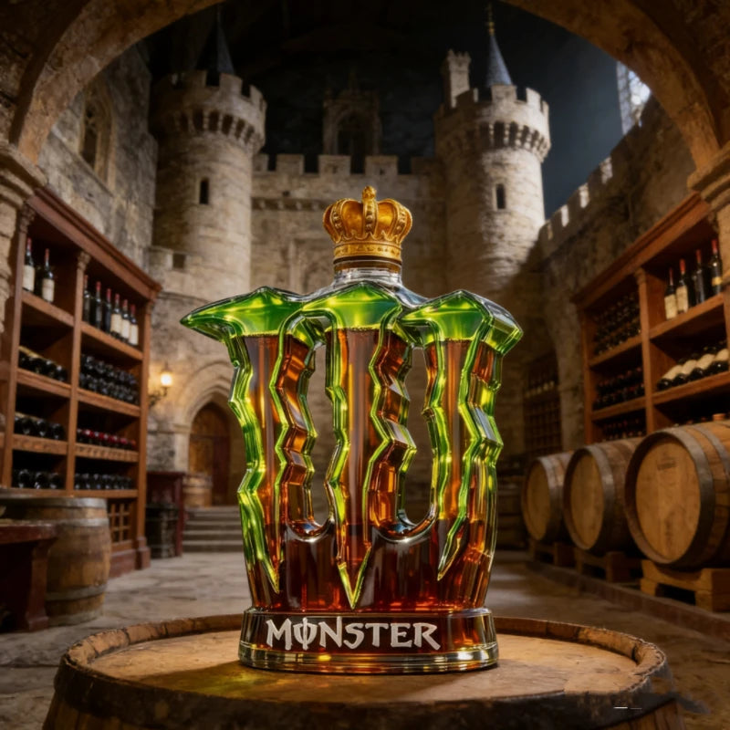 Veltora Monster Claw Leg glass decanter with crown top, clear whiskey bottle for home bar and decorative spirit dispenser.