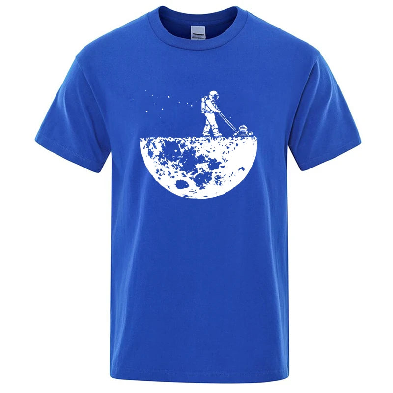 Men's Veltora T-shirt with lunar cleaner print, casual loose fit, cotton blend fabric, O-neck, hip hop style, funny cartoon design.