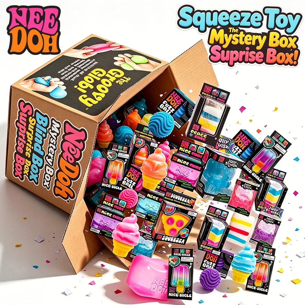 Veltora 2026 NeeDoh squishy stress relief toy in a mystery blind box, featuring a colorful slow-rising squishy design for ADHD stress relief.