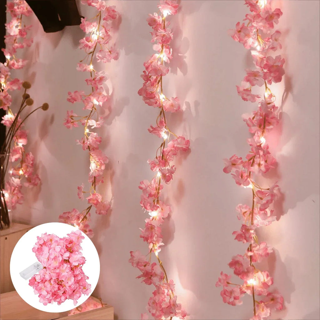 Veltora 2M cherry blossom string light garland with 20 LED fairy lights, artificial flower vines for bedroom and party decor