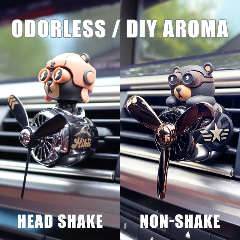 Veltora odorless DIY perfume ornament featuring a pilot bear airplane design, car air freshener and vent clip diffuser.