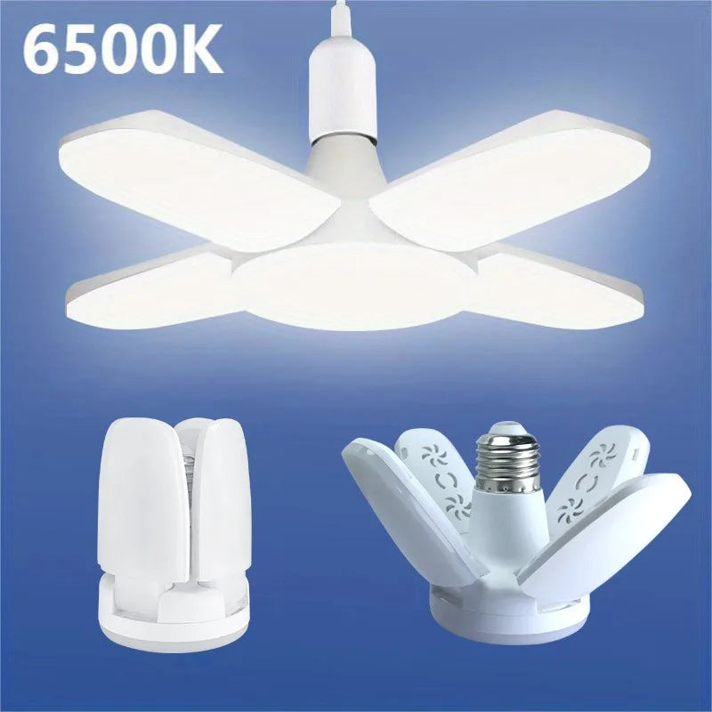 Veltora E27 fan shape foldable 28W LED bulb in white, suitable for ceiling lights, warehouse, or garage, with 6500K daylight glow
