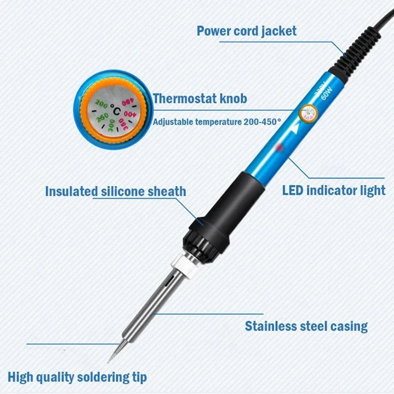 Veltora adjustable temperature electric soldering iron with 110V/220V plugs, 60W, suitable for welding and electronics repair.