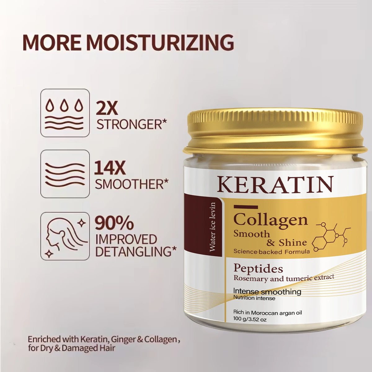 Veltora Keratin Collagen Hair Mask with peptides and rosemary, showing a jar of deep conditioning treatment for shiny, smooth hair.