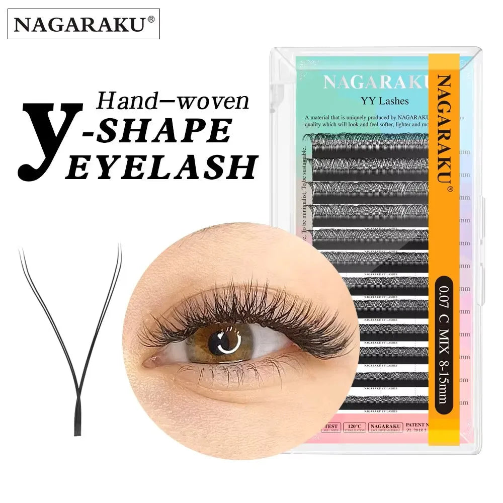 Veltora Nagaraku YY Shape triple tips hand-woven natural eyelash extension supplies with soft, lightweight mesh net cross lash design.