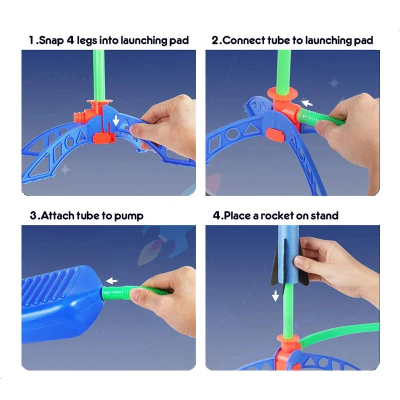 Veltora kids' outdoor rocket foot pump with soaring rocket suit, air-powered launcher, and children’s toy jumps for outdoor play