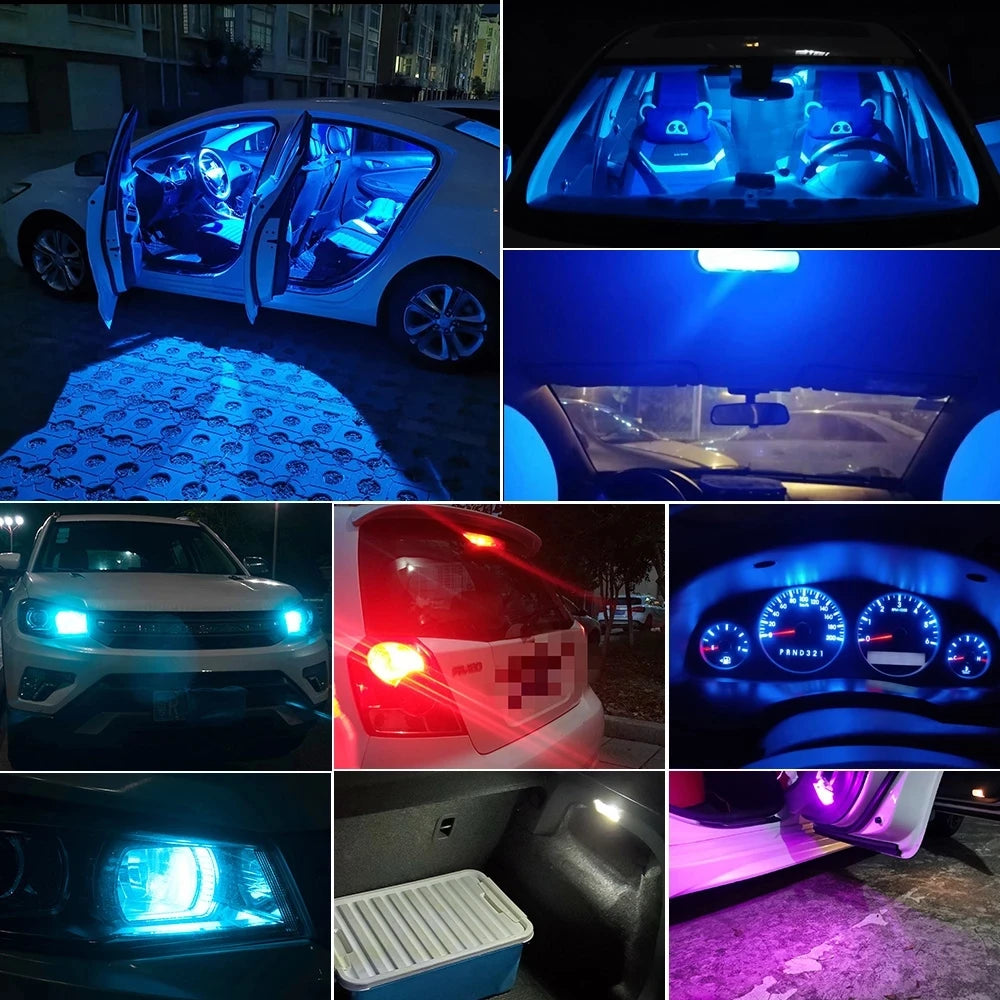 Veltora 10X W5W LED T10 car interior bulbs in white, ice blue, and yellow for license plate, dome, and reading lights, 12V