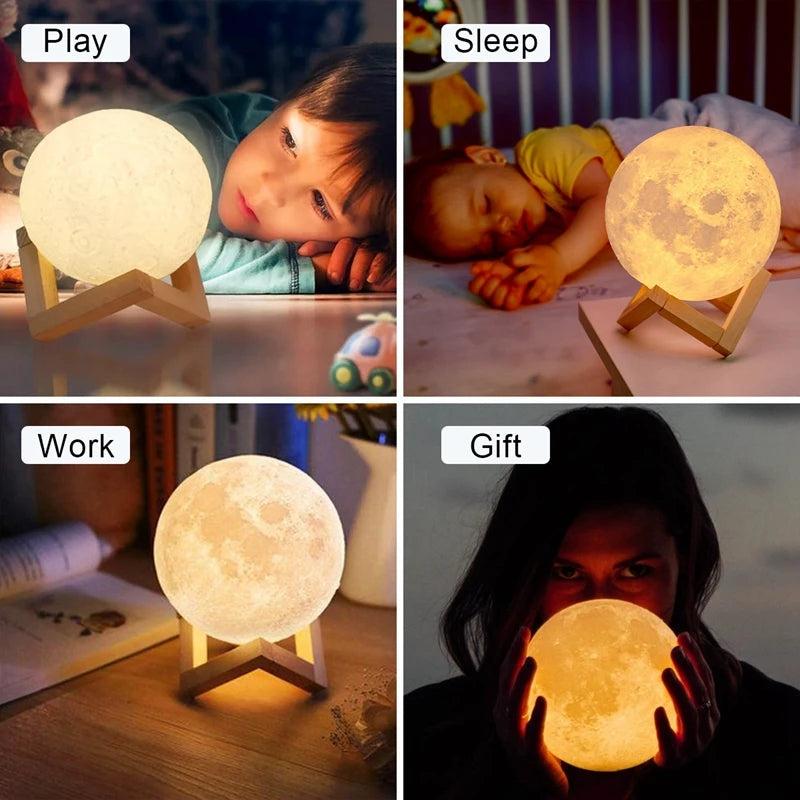 Veltora moon lamp LED night light with stand, starry design, battery-powered for bedroom decor and kids' night lights.