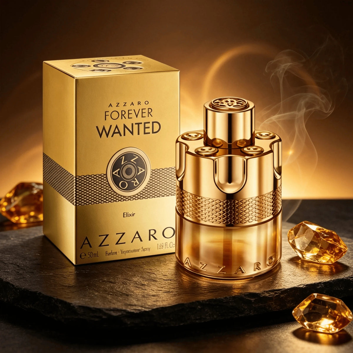 Veltora Azzaro Forever Wanted Elixir perfume spray for men, 3.38 fl oz, featuring leather, raspberry, woody, and fruity scents.