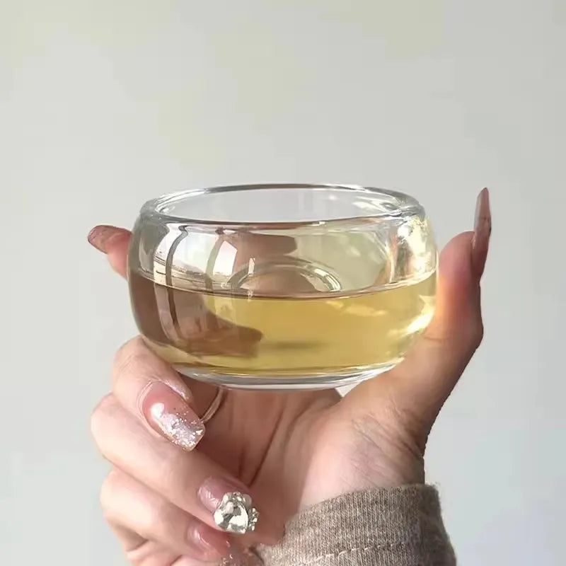 Veltora crystal glass health tea cup, 100ml, thickened and high-grade, showcasing a sleek, transparent design for enjoying hot beverages.