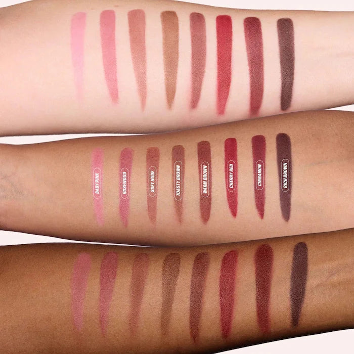 Veltora Velvet Brown lip liner pencil with nude matte finish, waterproof, non-stick cup, perfect for lip contour and makeup.