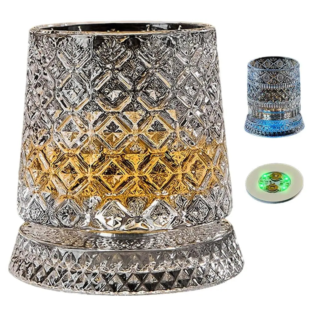 Veltora 260ML rotating whiskey glass with crystal design, straight drink mold, and base for premium liquor and beer enjoyment.