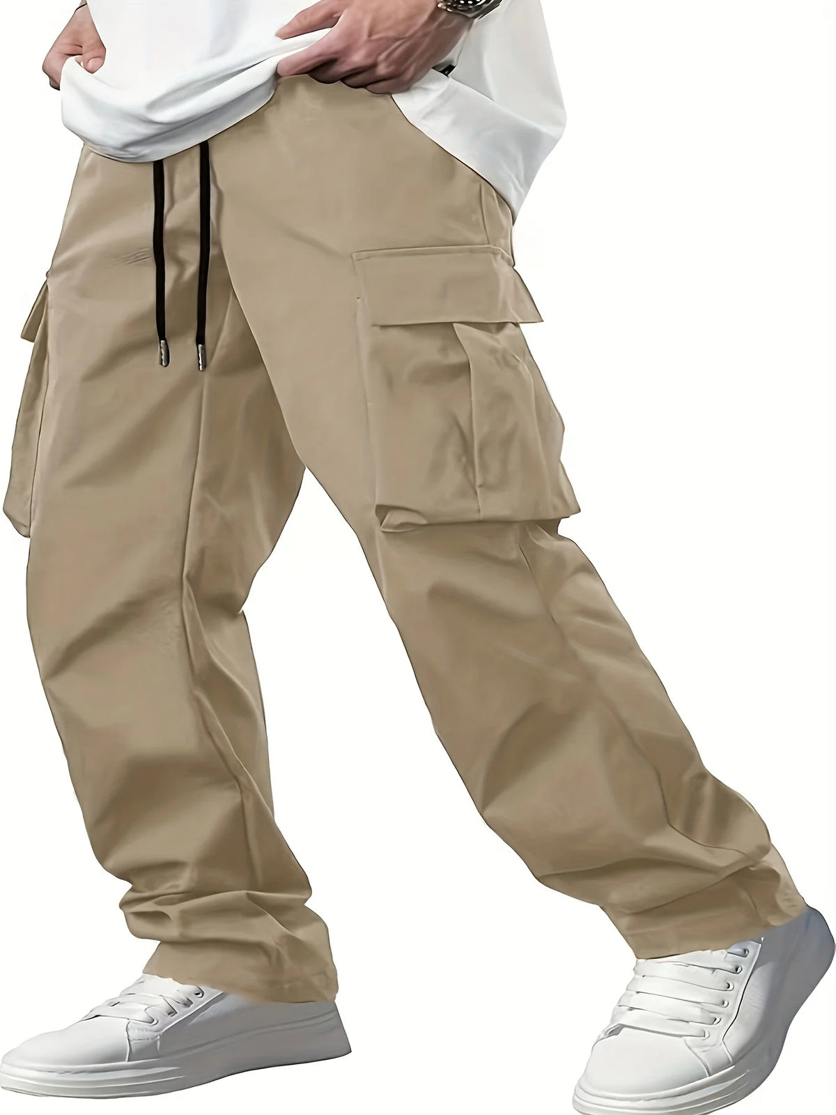 Veltora men's casual work pants with drawstring, multi-pocket design, suitable for summer, European and American style.