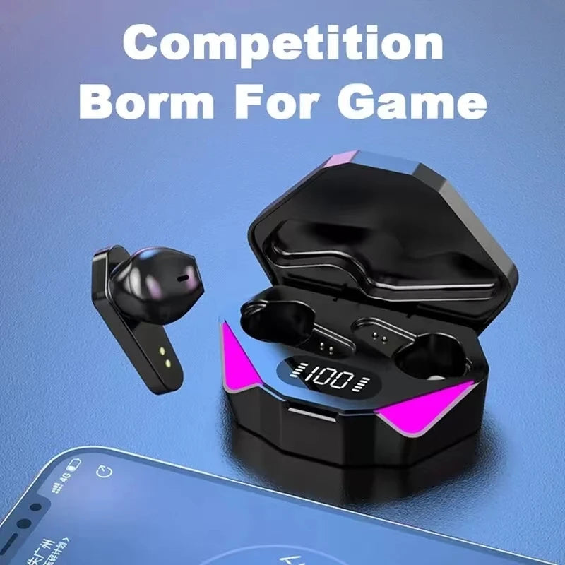 Veltora TWS wireless Bluetooth gaming earbuds with LED display, built-in mic, noise-canceling, and ergonomic design