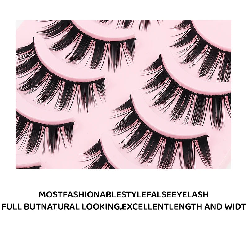Veltora DINGSEN 5 pairs manga-style natural long false eyelashes with wispy, soft strips for anime-inspired eye makeup looks