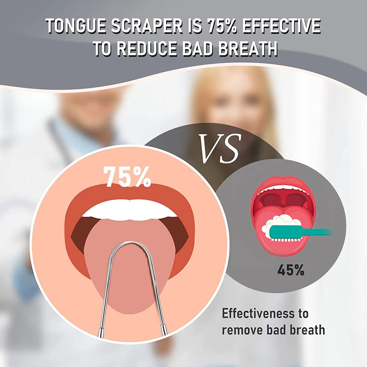 Veltora stainless steel tongue scraper cleaner for adults and kids, portable metal tongue brush for oral hygiene.
