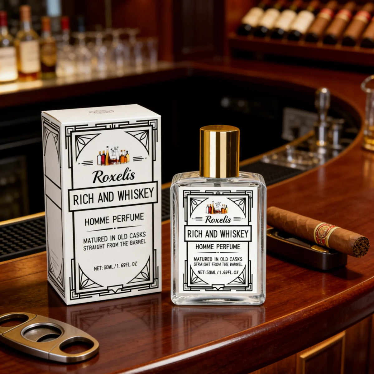 Veltora Roxelis whiskey scent perfume for men, 50ml spray featuring a light, elegant fragrance for confidence and lasting charm.
