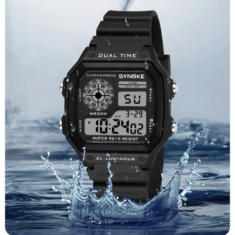 Veltora SYNOKE military digital men's watch with luminous display, chronograph, waterproof design, electronic wristwatch.