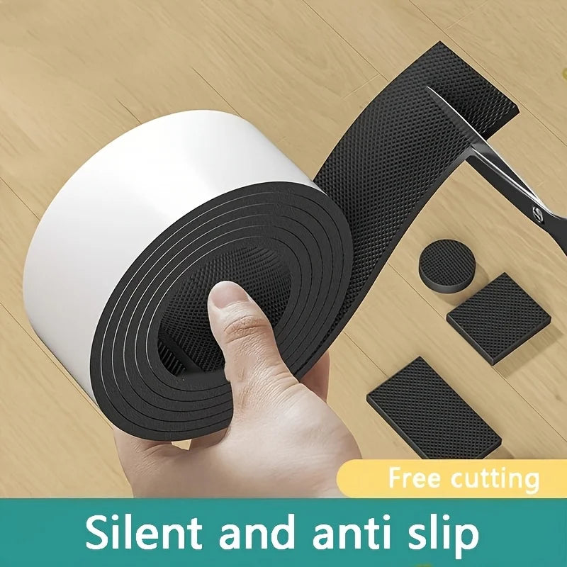 Veltora black chair foot pads roll with thick anti-slip noise reducers, wear-resistant furniture protectors for tables and chairs.