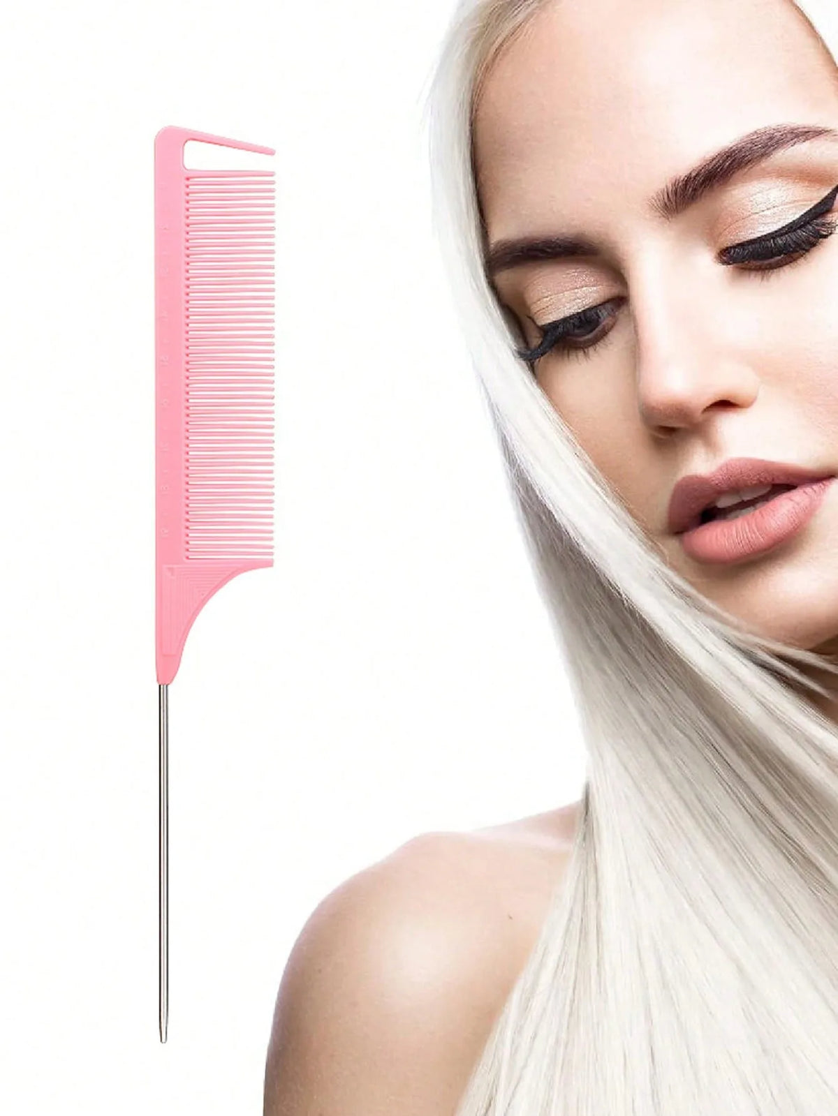 Veltora stainless steel pointed tail hair comb for styling wigs and real hair, featuring a sleek design and fine teeth for precise sectioning.